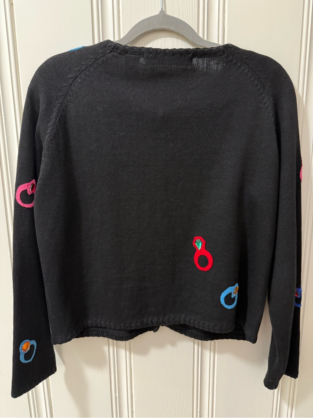 Michael Simon Black Knit Cardigan sweater Ring Appliqués small jewels - Picture 5 of 10